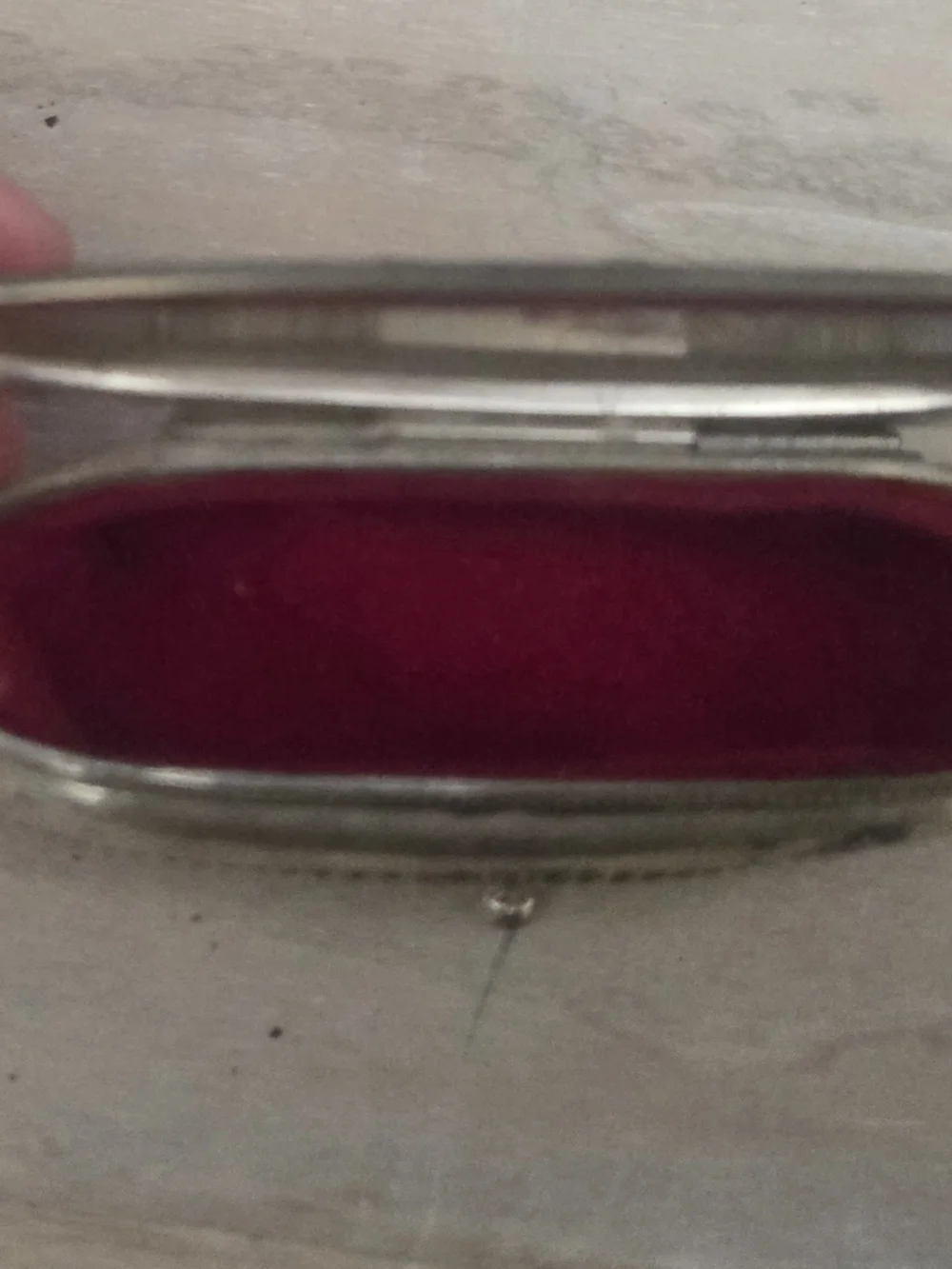 Vintage Ornate Footed Silver Plate Floral Trinket Box w/ Red Felt Interior Bin W